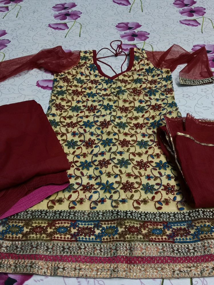 Net Embroidery Kurta Set