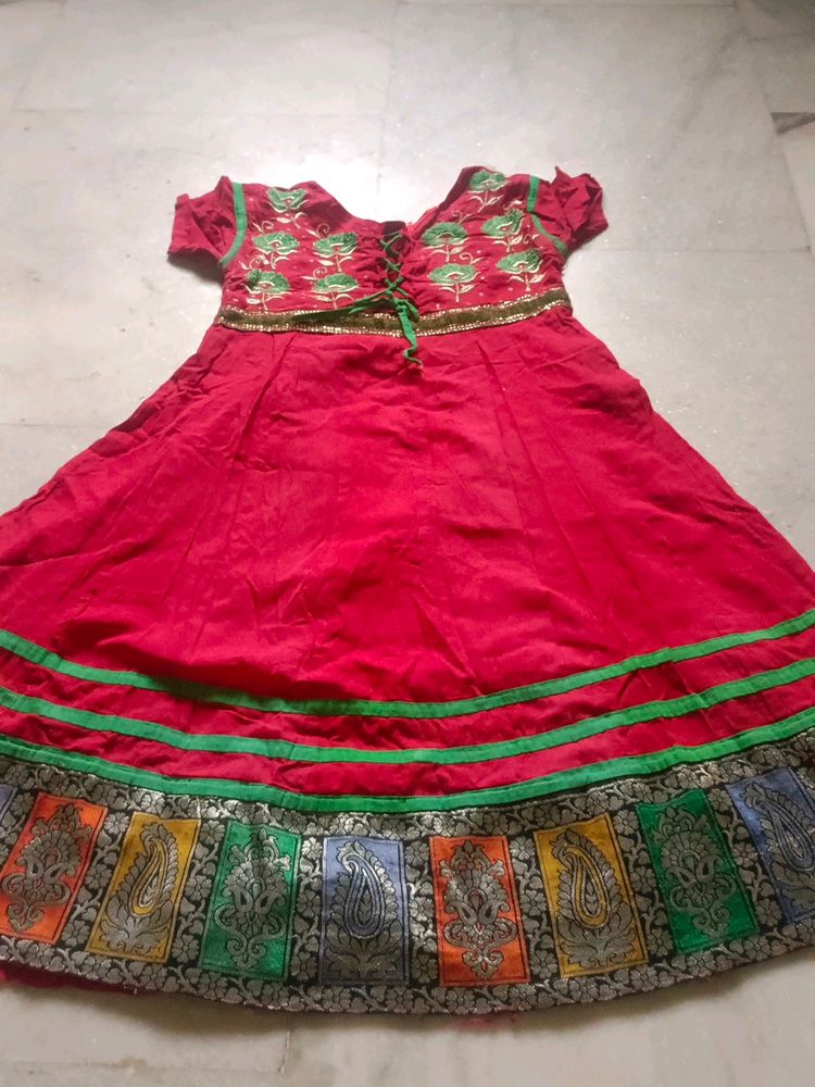 Red Anarkali Cotton Kurti