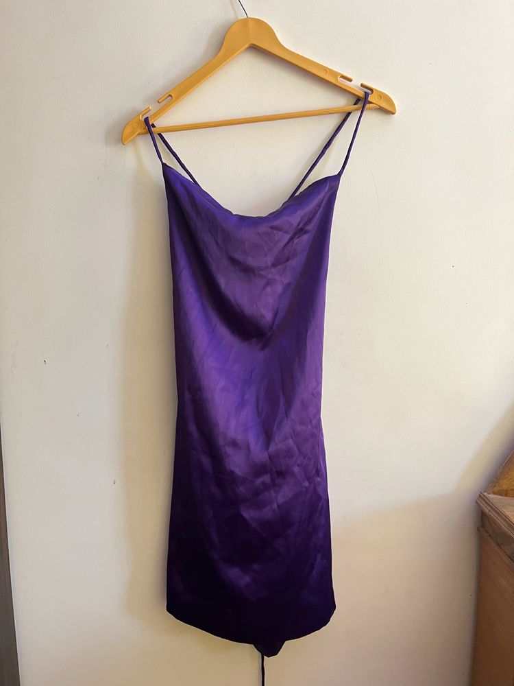 Purple Backless Satin Dress