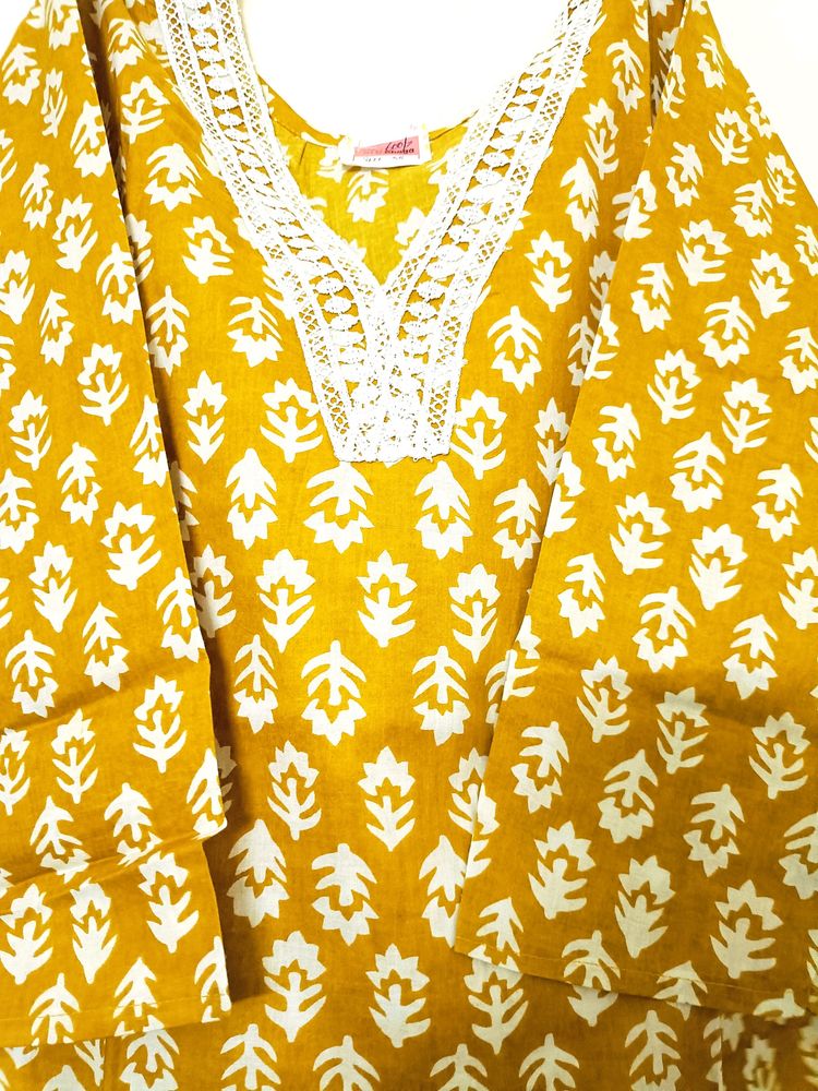 Cotton Kurti With Laced V Neck