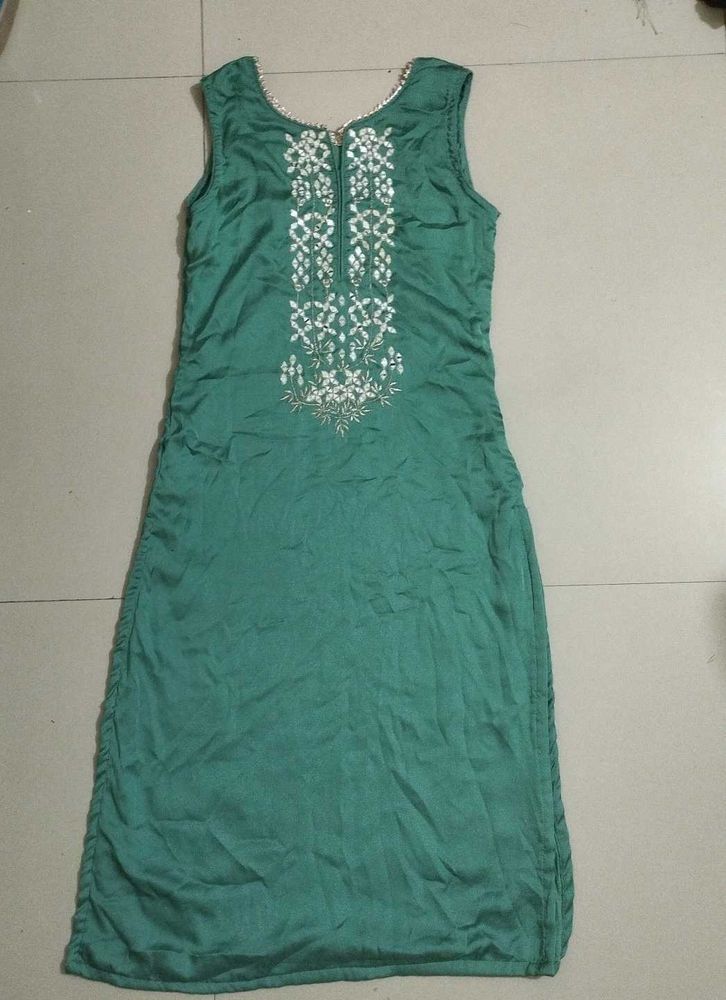 front Work Green Kurta