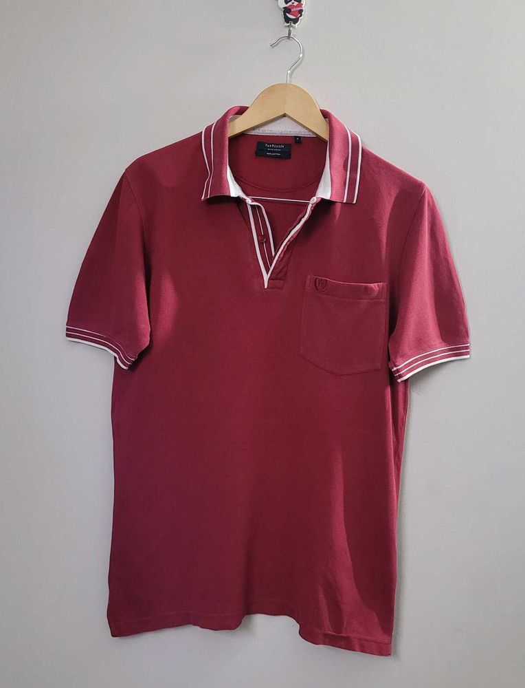 Van Heusen Maroon Cotton Regular Fit Polo T-Shirt