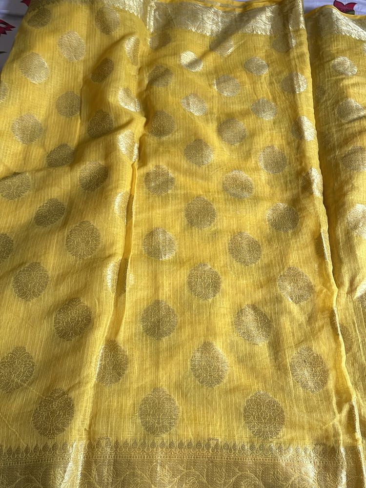 Kota Silk Yellow Saree With Pink Blouse