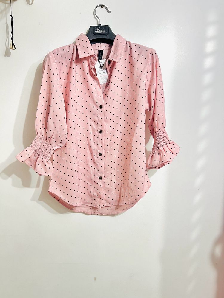 Baby Pink Shirt With Ribbon