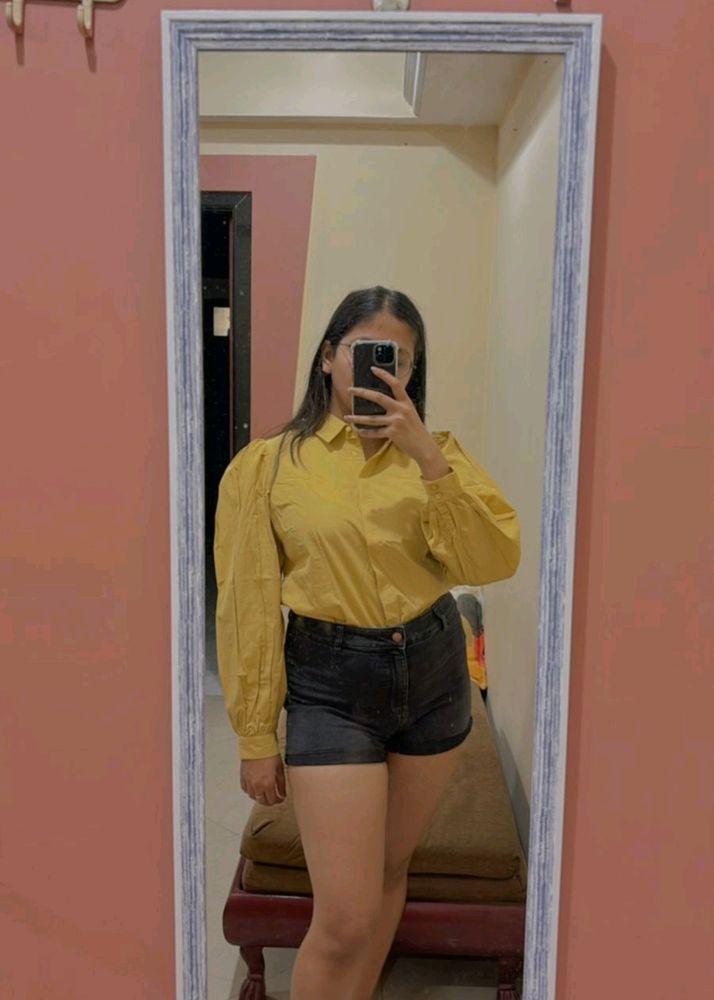 Mustard Puffy Sleeves Top (M)