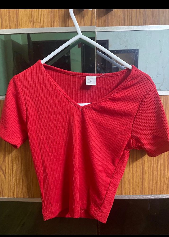 SSS Red Ribbed crop Tshirt Top