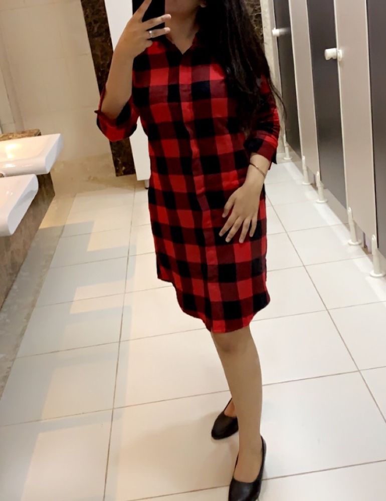 Hancock Red And Black Checks Dress- S Size