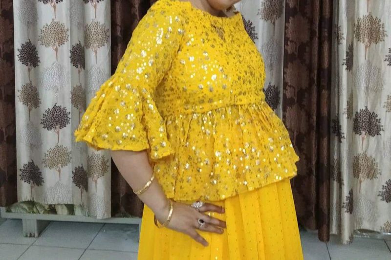 Yellow Mustard Lehnga Choli+ Golden Potli