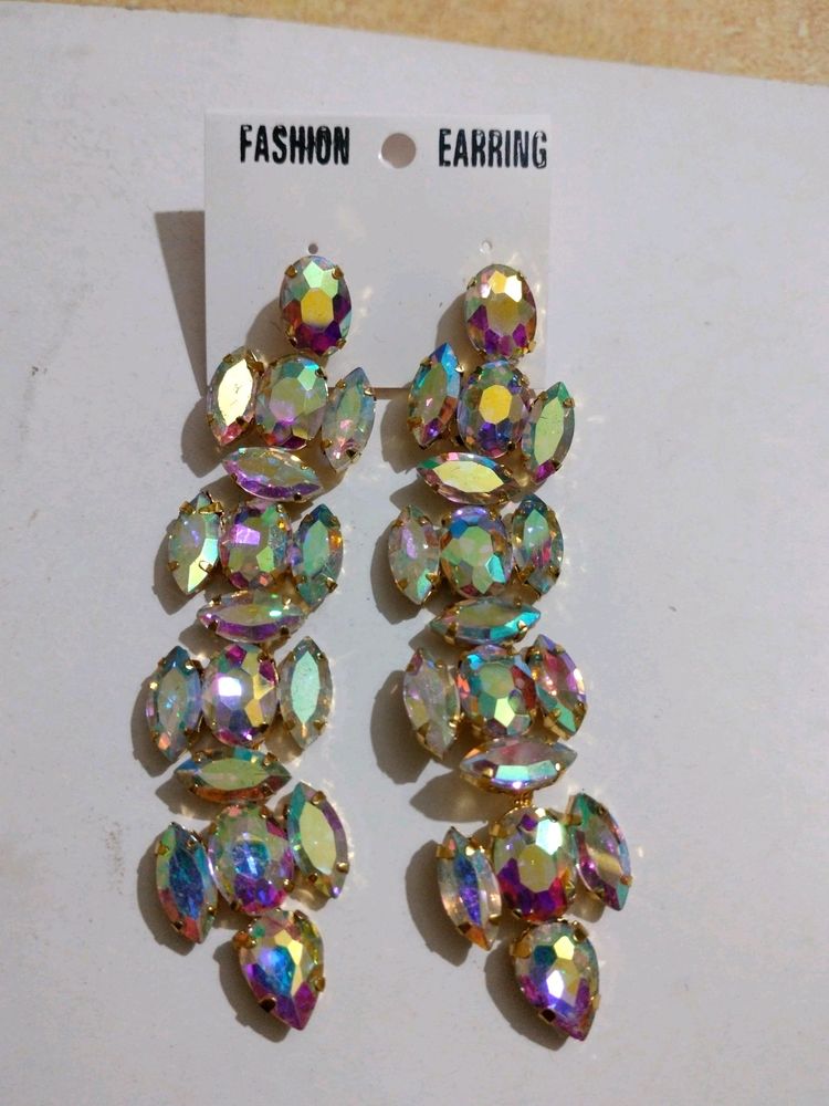 Beautiful White Shiny Stones Hanging Ear Rings