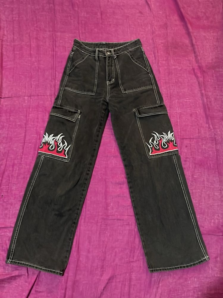 Pocket Wide Leg Jeans