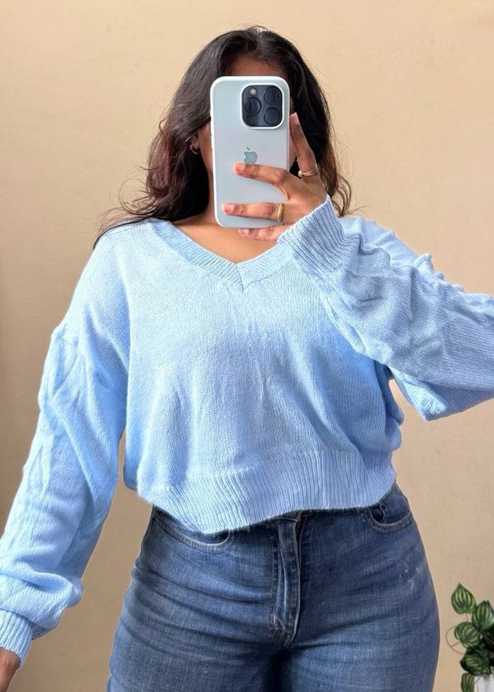 Baby Blue V Neck Pullover