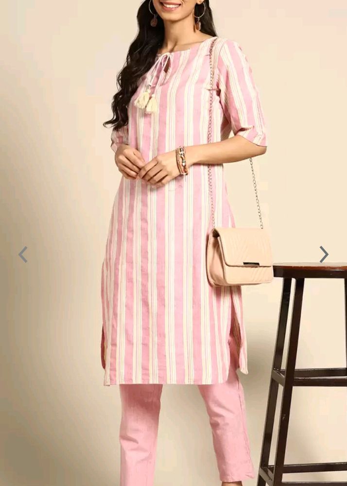 Sangria Pink Stripped Kurta Set