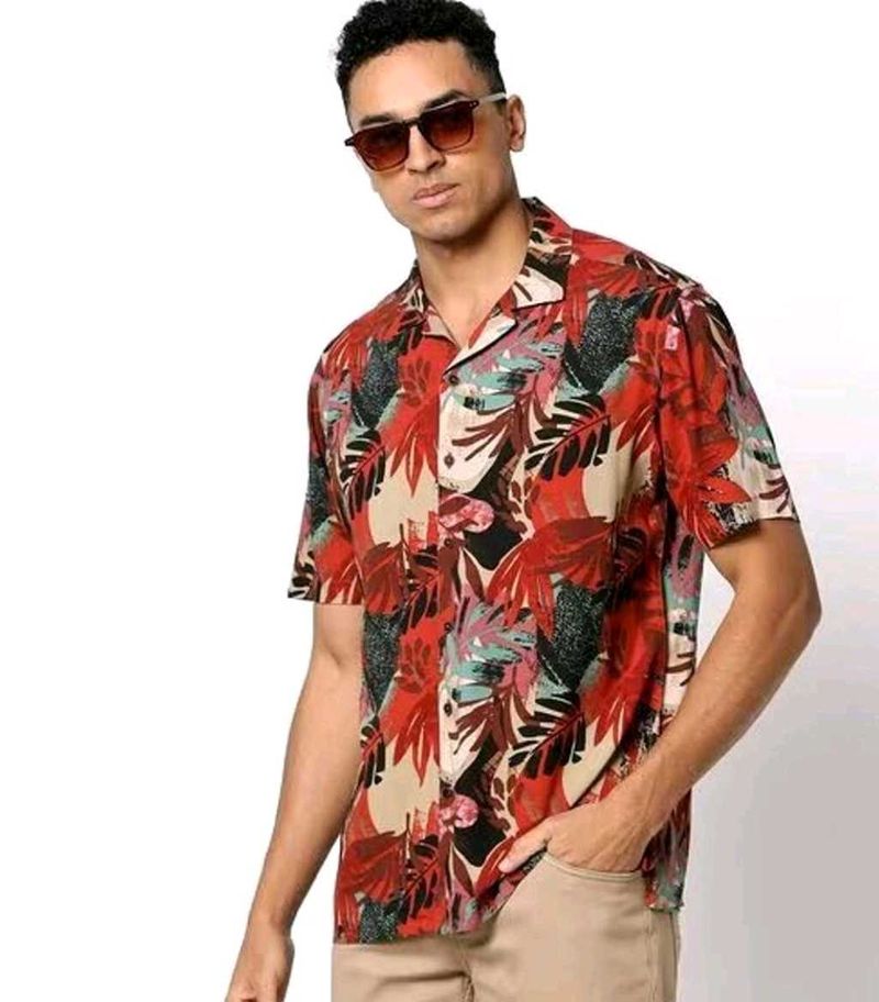 NETPLAY Leaf Printed Regular Fit Shirt.