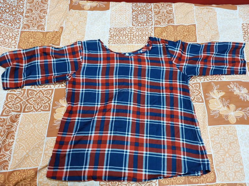 Red And Blue Chequered Women's Top