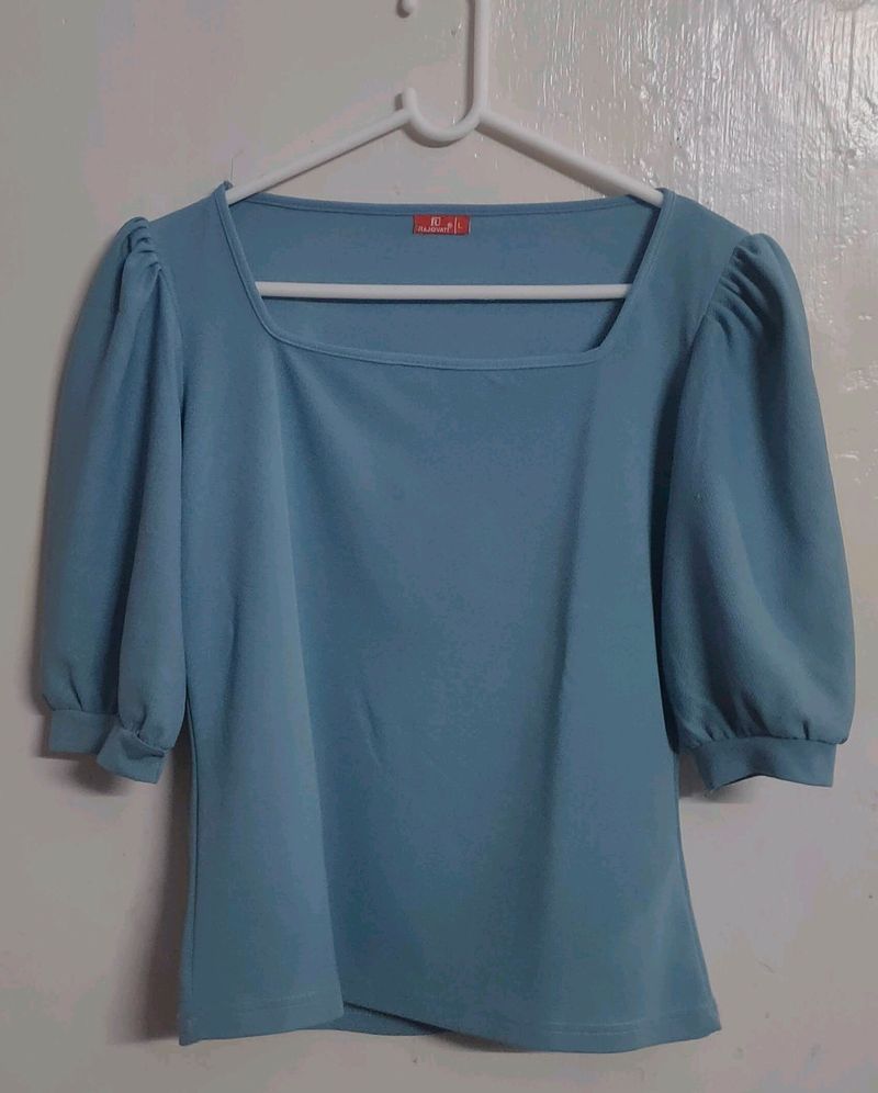 Blue Puff Sleeve Top