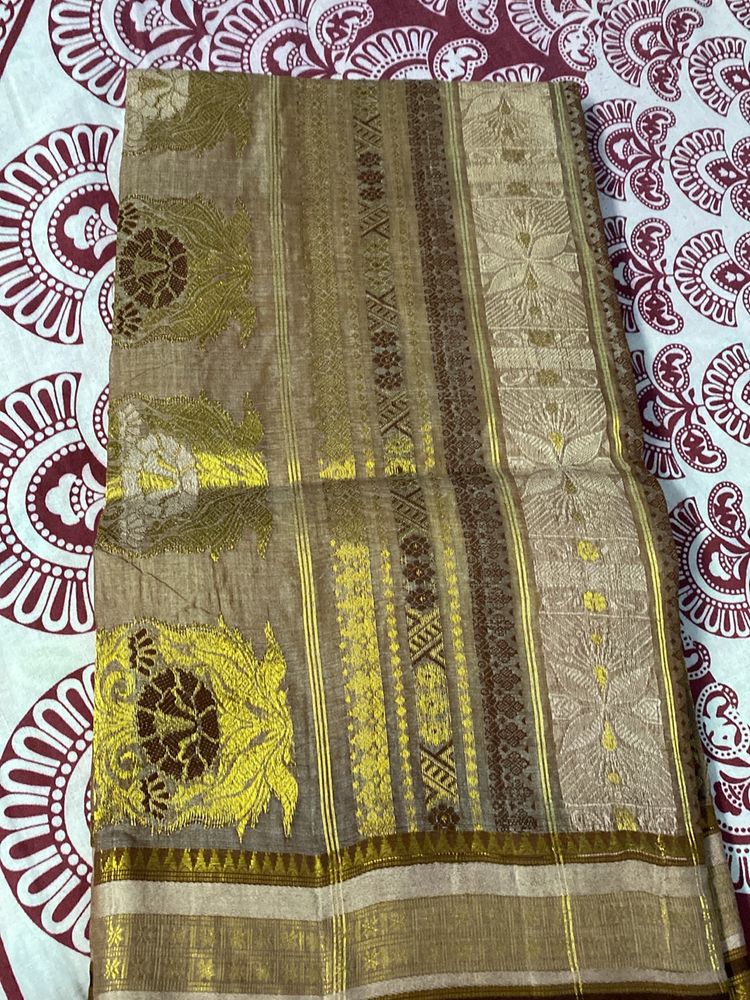 Bomkai Saree In Cream N Brown Border