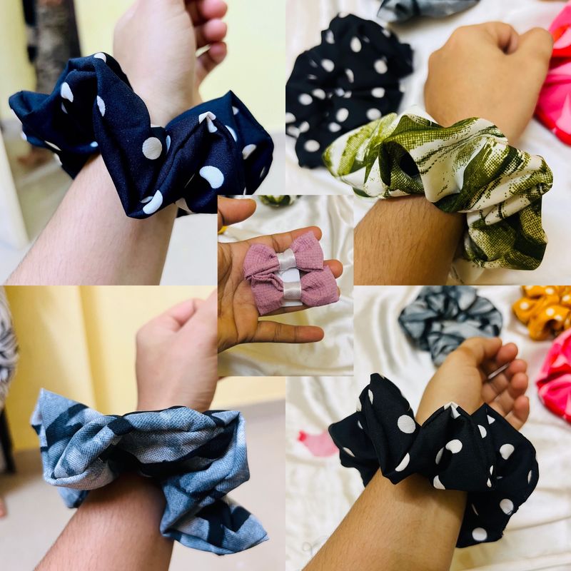 Combo Of Xl Scrunchies & Bow Clips