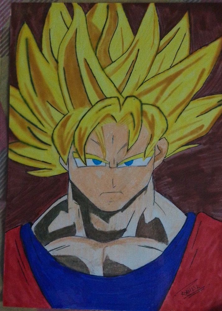 "Handmade Goku Super Saiyan Painting – Anime Fan"