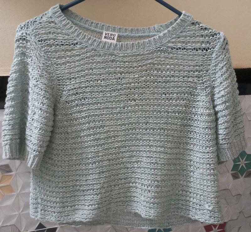 Pastel Green Crochet CropTop Handcrafted Elegance