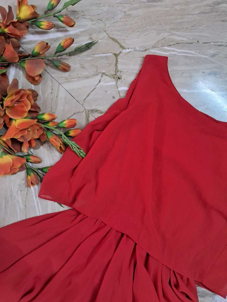 Sleeveless Mini Red Georgette Dress