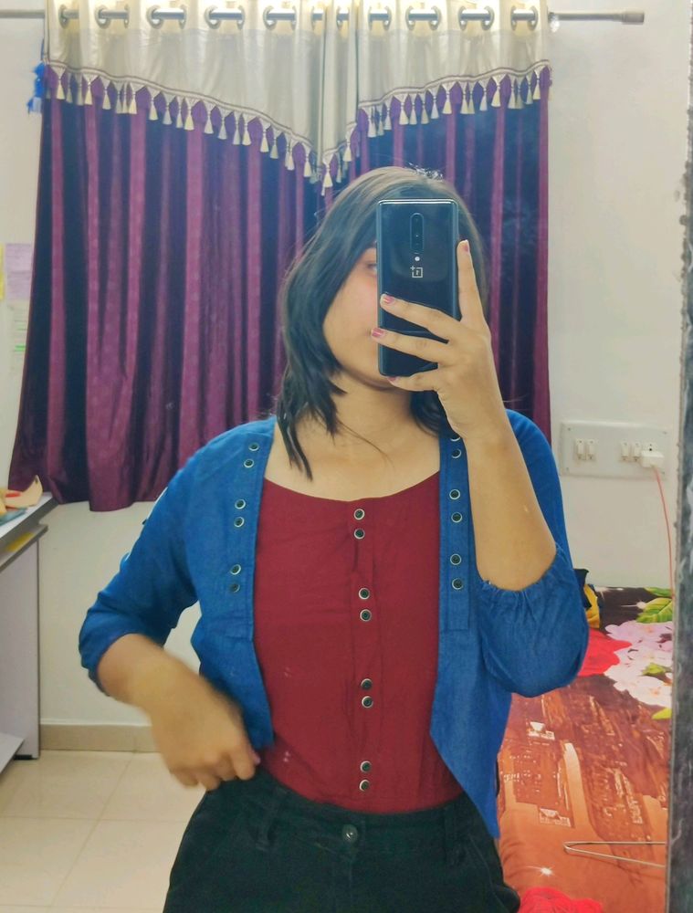 Red And Denim Top