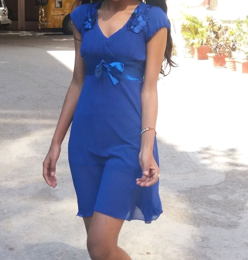 Royal Blue Mini Dress With Bow