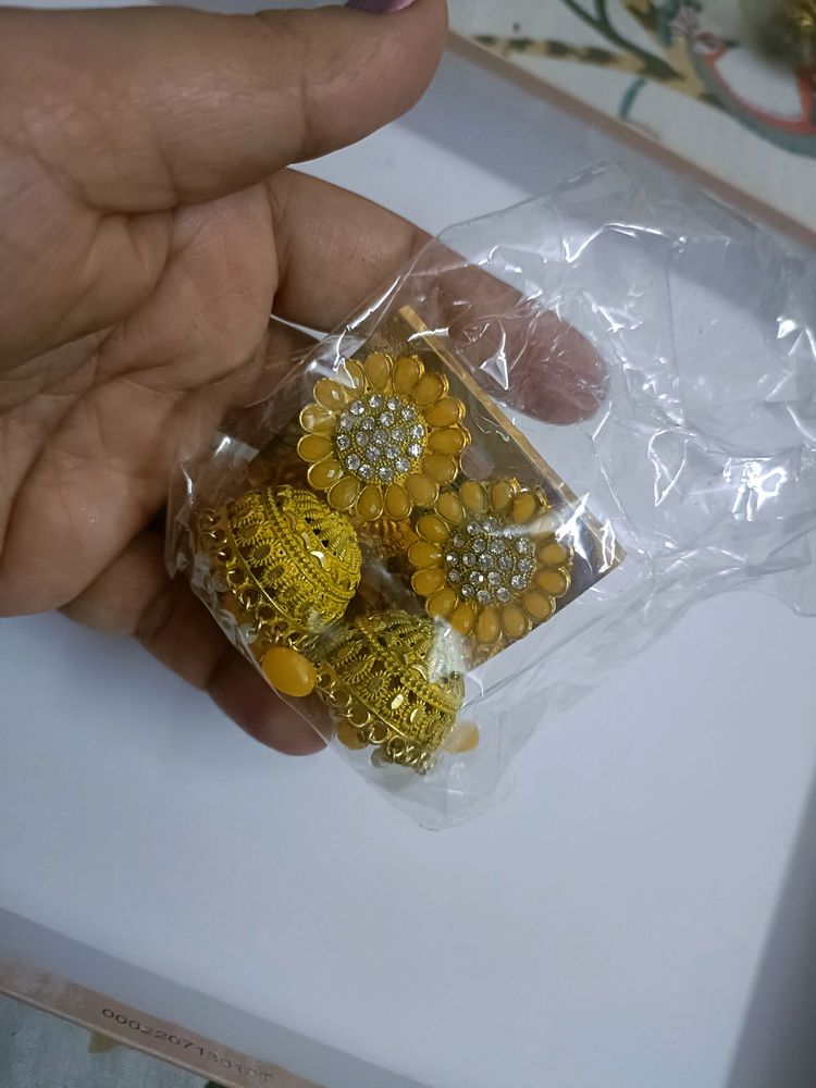 New Beautiful Yellow Party Wear Jhumkas