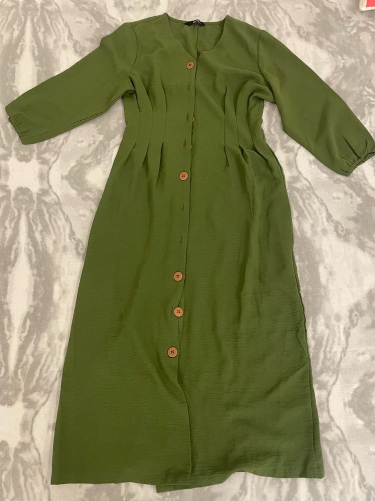 Only Green Colored Midi Shirt Dress