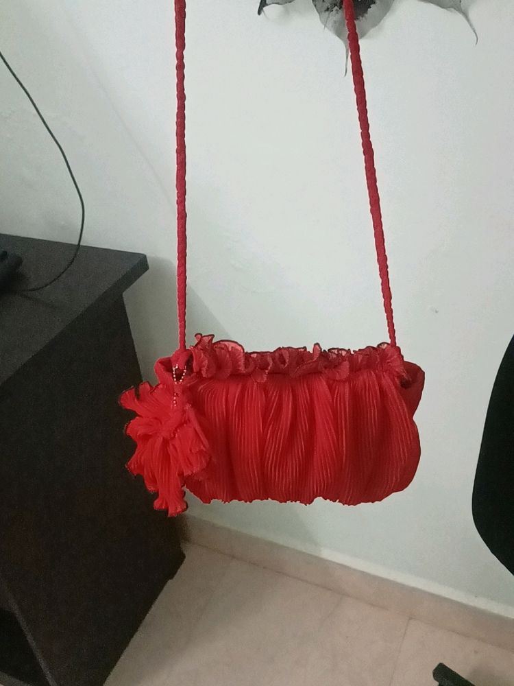 Unique Red Sling Bag With Betta Fish Keychain