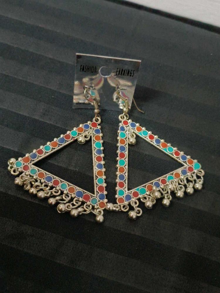 Triangle Shaped Silver Jhumkas