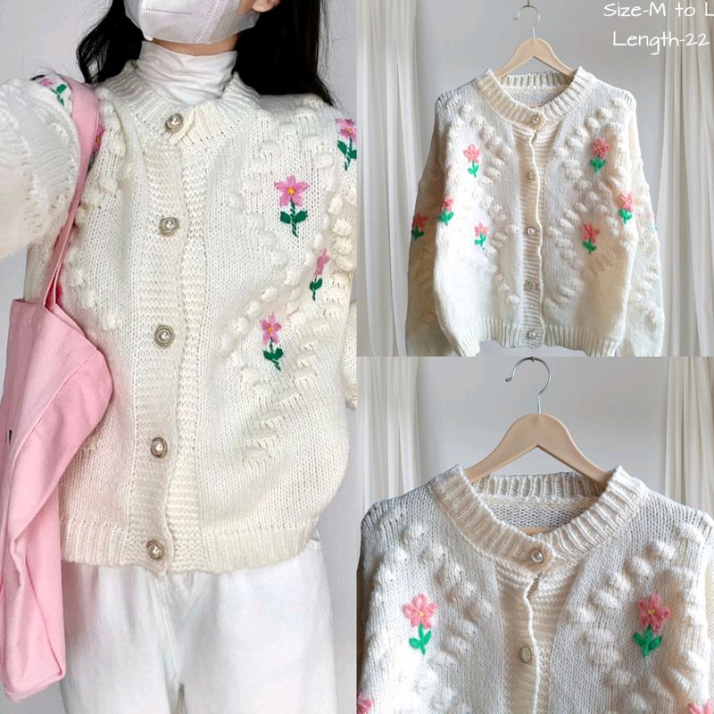 Floral Round Neck Cardigan