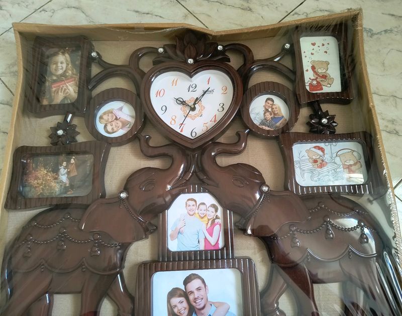 Family Photo Frame With Clock Wall Hanging