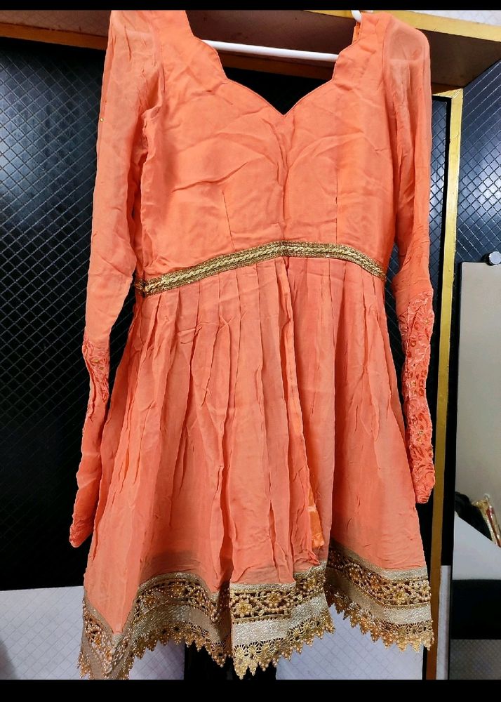 Short Slit Frock And Gharara Set