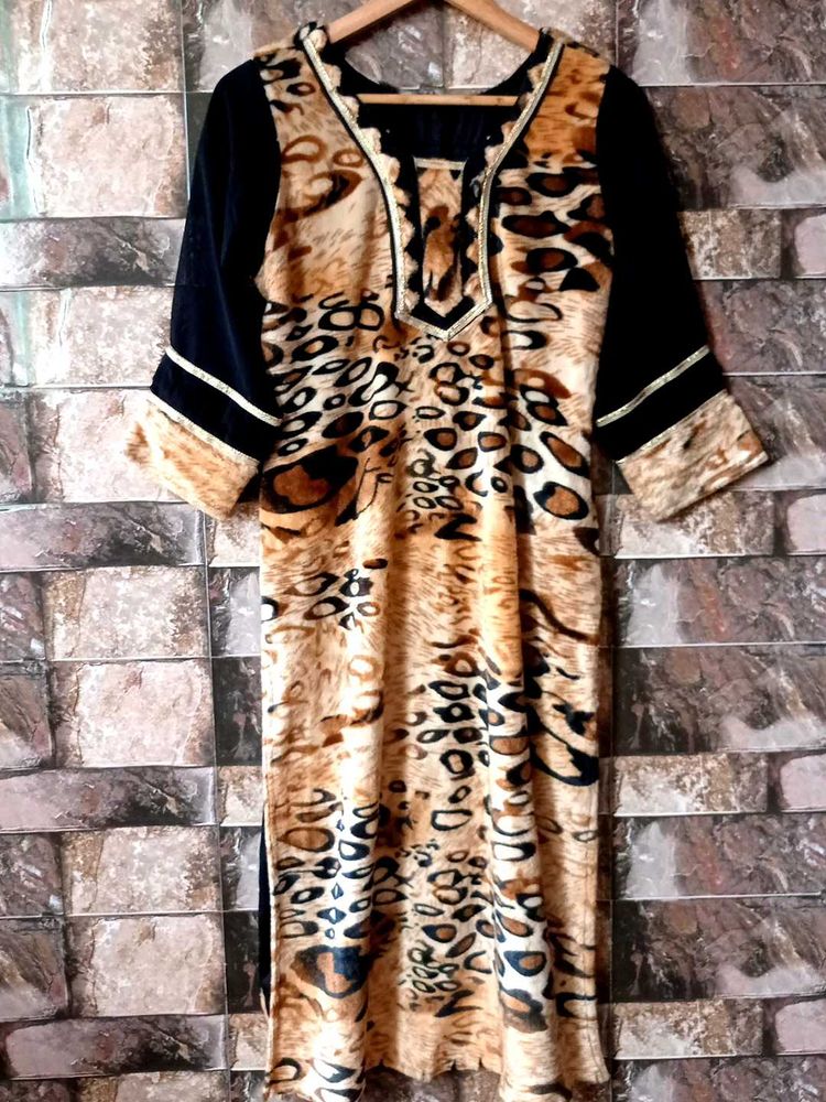 Tiger Print Velvet Kurti Xl Size