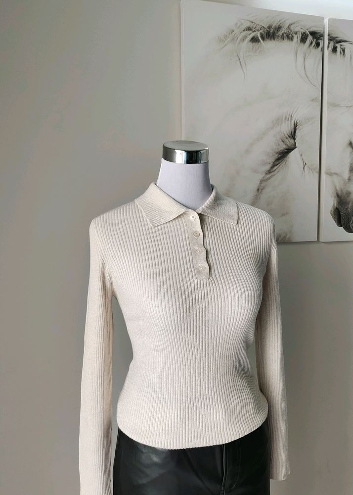 Polo Neck Ribbed Bodycon Sweater