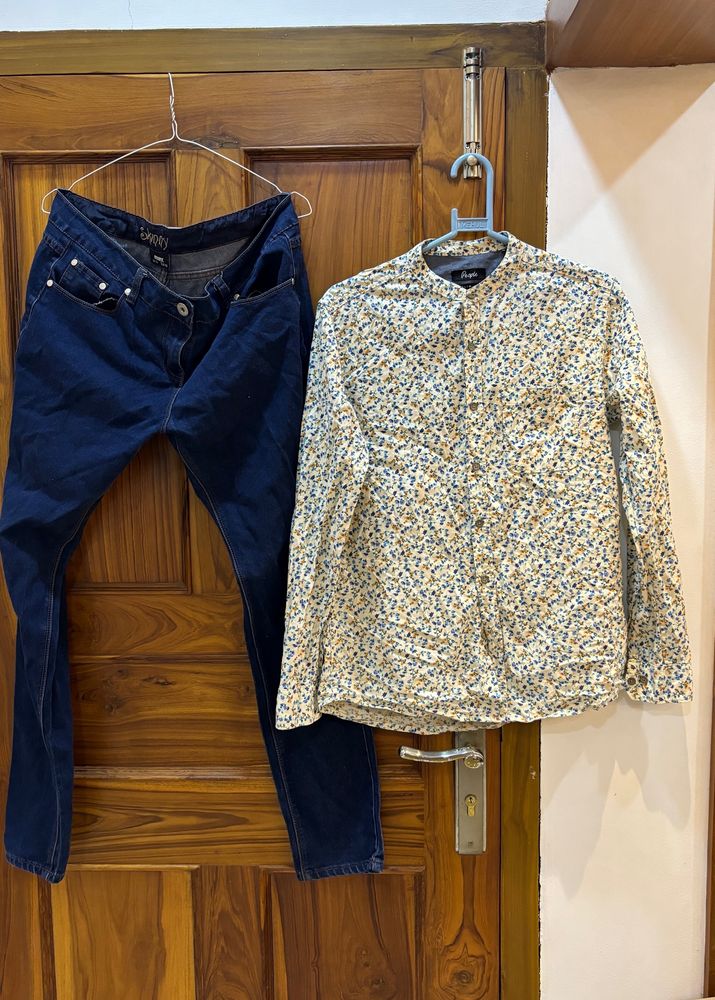 Beautiful Floral Shirt And Jean Combo Used 2-3 Tym