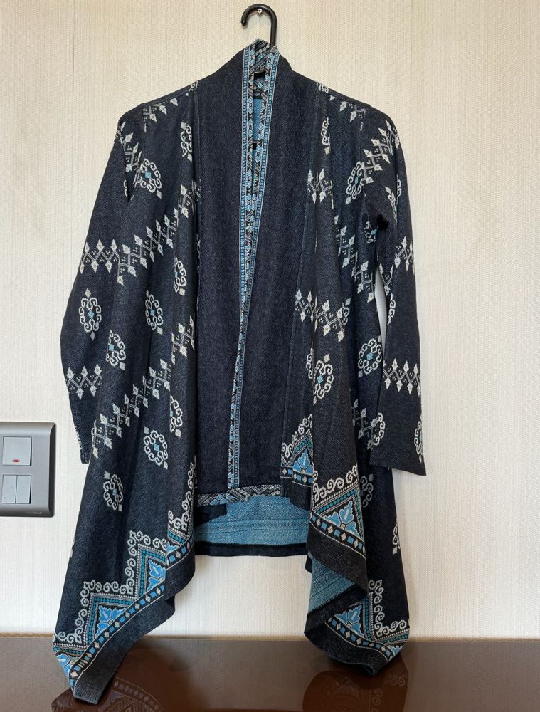 Melange Knit Blue Poncho “S” Size