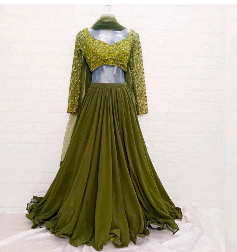 Threadwork Green Full sleeve Lehenga Choli