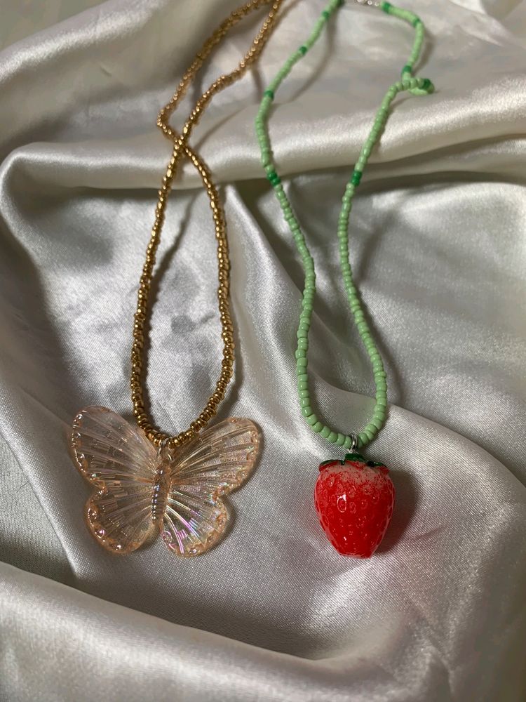 Strawberry  And Butterfly  Necklace