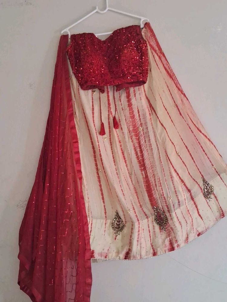 Red Velvet Backless Blouse Or Lehenga with Dupatta