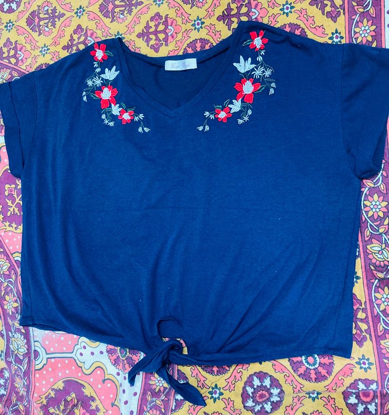 Blue Crop Tops Beautiful Embroidery Work