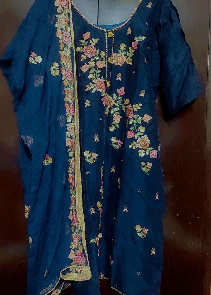 Navy Blue Sharara Suit With Dupatta 42 Bust