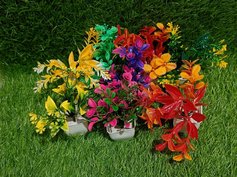 8 colourful artificial plants combo