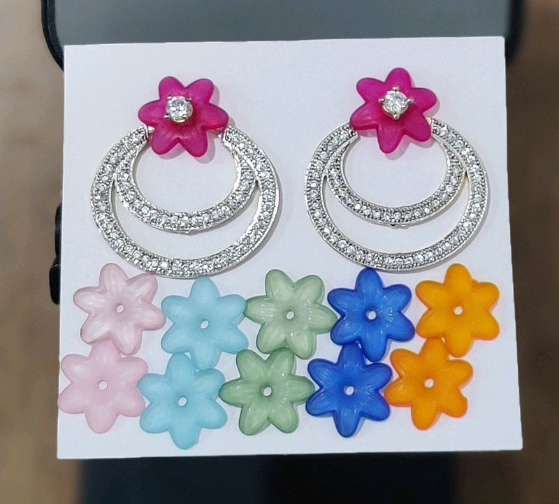 Beautiful Multi Colour American Diamond Earing Set