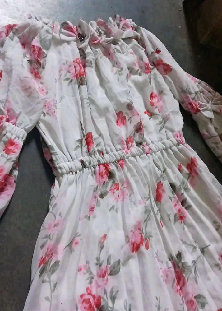 White Floral Dress For Girls