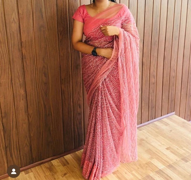 Sequin Rose Pink Fancy saree