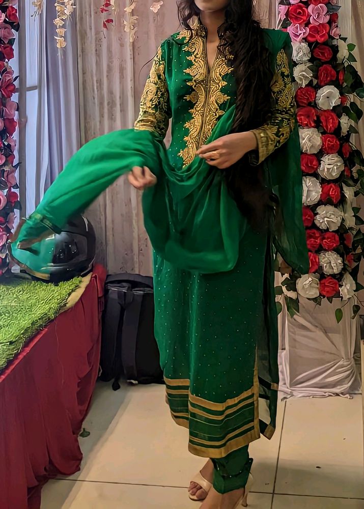 Designer Fullywork Suit Set Beautiful Green Colour