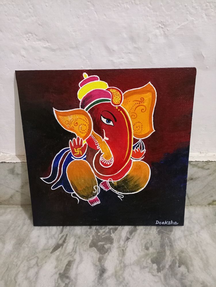 Ganesh Ji Canvas Board Acrylic Painting