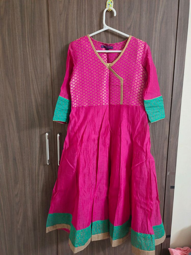 Pink Anarkali Chanderi Cotton Kurta