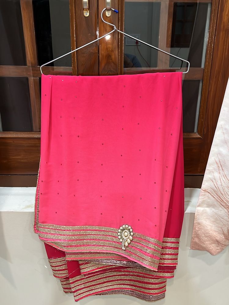 Pink Saree With Beaded Work